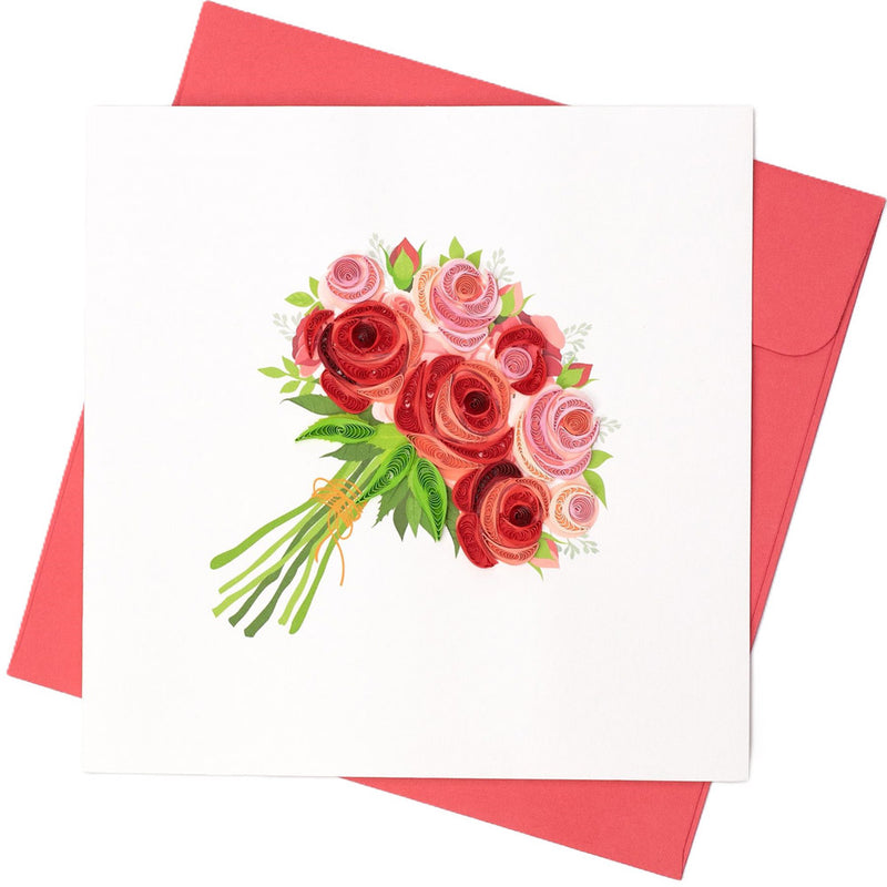 Quilled Bouquet of Roses Greeting Card (15x15cm)