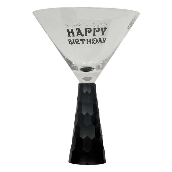 Happy Birthday Stump Martini Glass (Black)