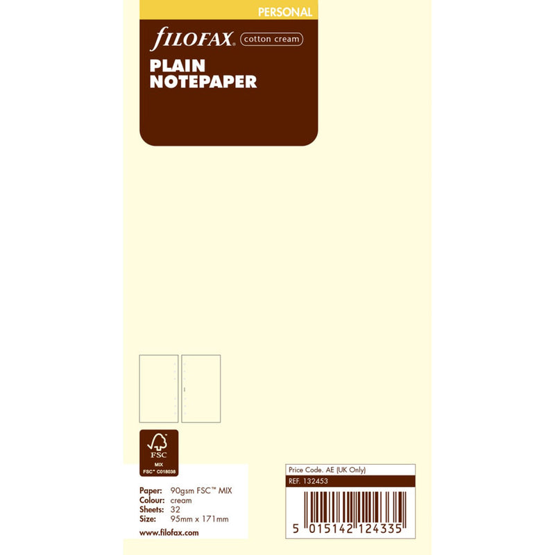 Filofax Plain Personal Refill 30pk (Cotton Cream)