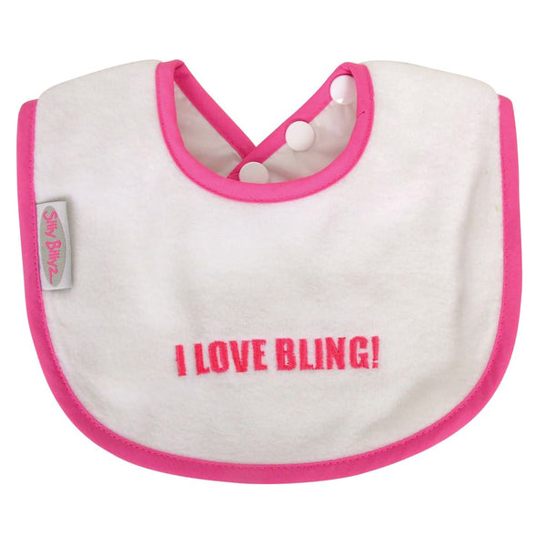 Silly Billyz I Love Bling Bling Bib (White/Cerise)