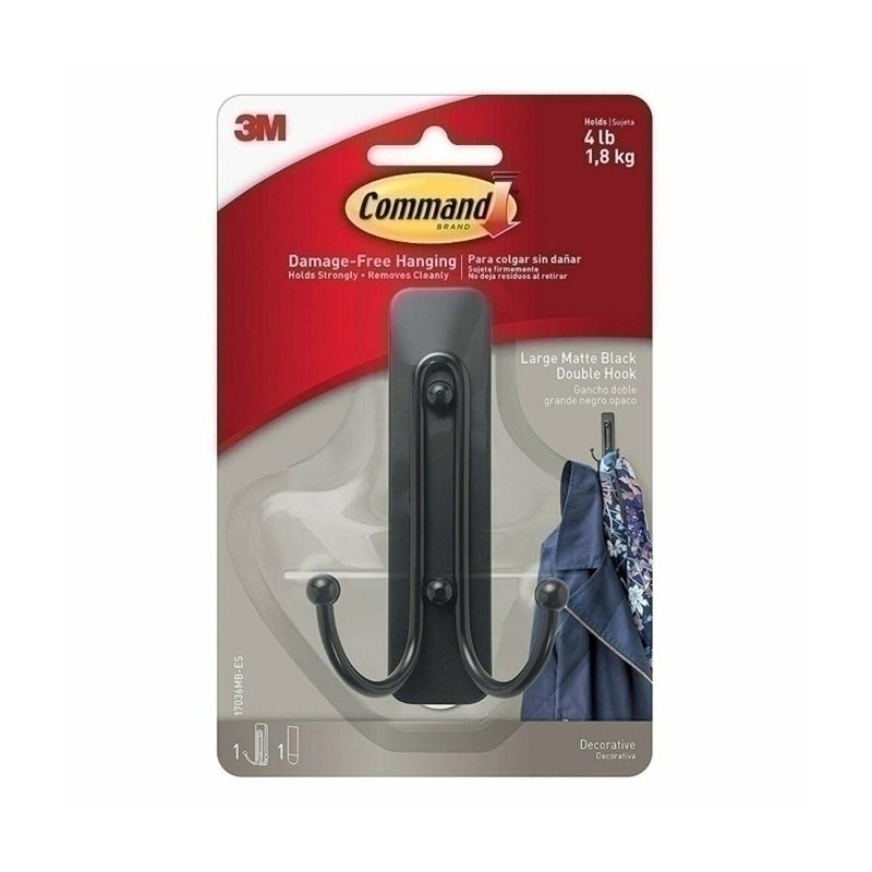 Command Large Metal Double Hook 4pcs (Matte Black)