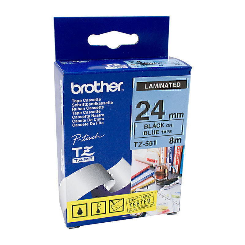 Brother Laminated Black on Blue Labelling Tape