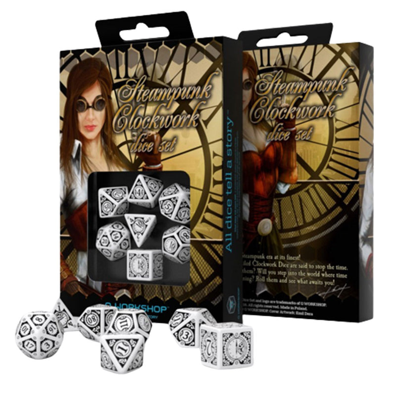 Q Workshop Steampunk Clockwork White & Black Dice (Set of 7)