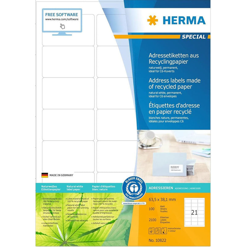 Herma Recycled Paper Labels A4 100pc (White)