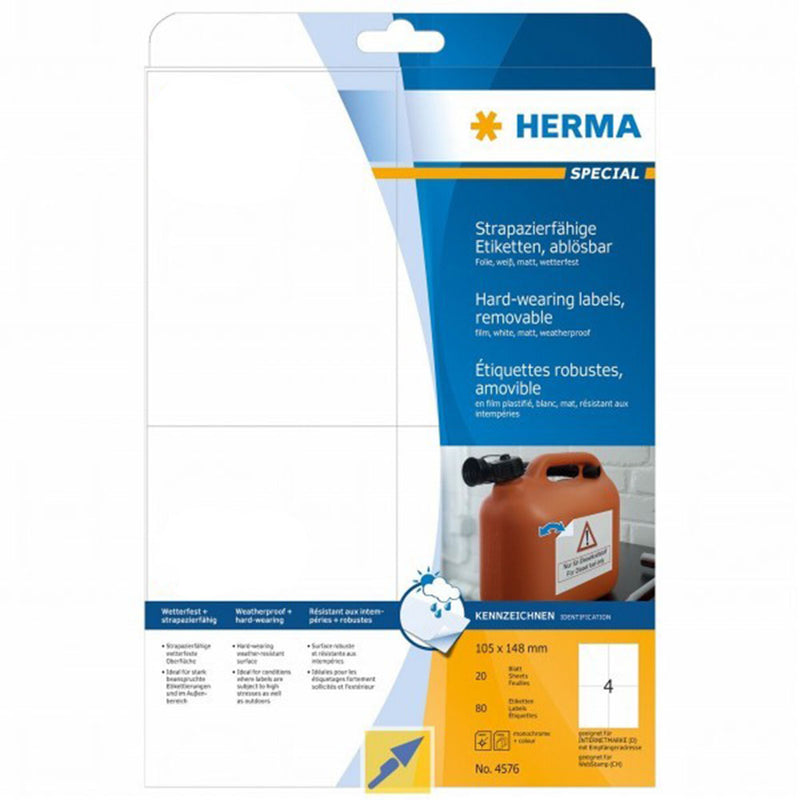 Herma Removable Foil Labels A4 20pc (White)