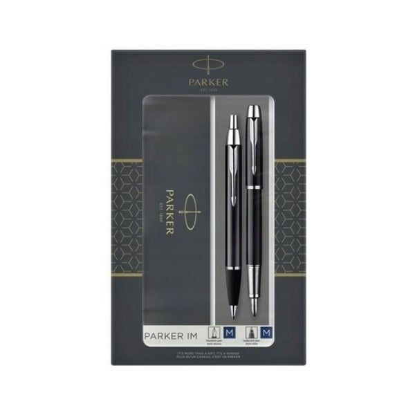 Parker IM Chrome Trim Ballpoint and Fountain Pen Set (Black)