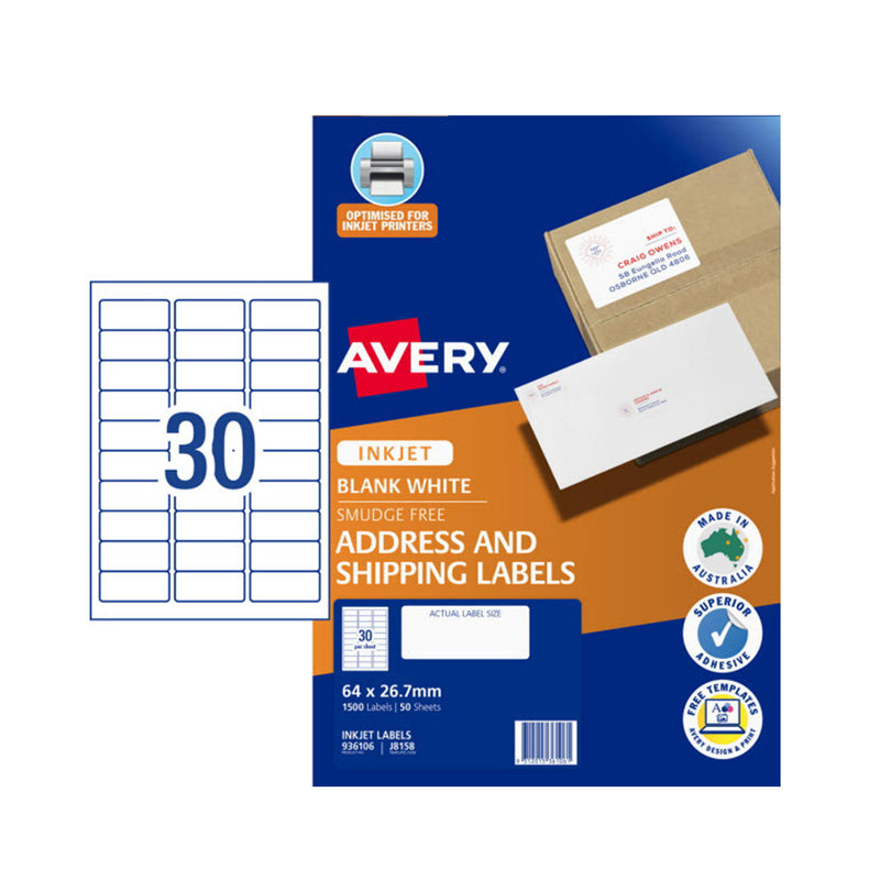 Avery Quick Peel Inkjet -osoitteen etiketti 50kpl