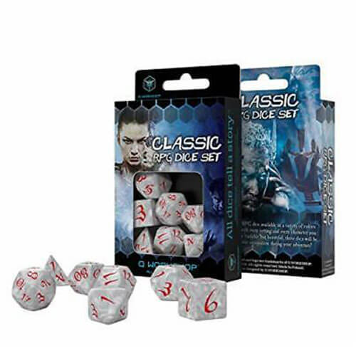 Q Workshop Classic RPG Dice Pearl & Red Set of 7