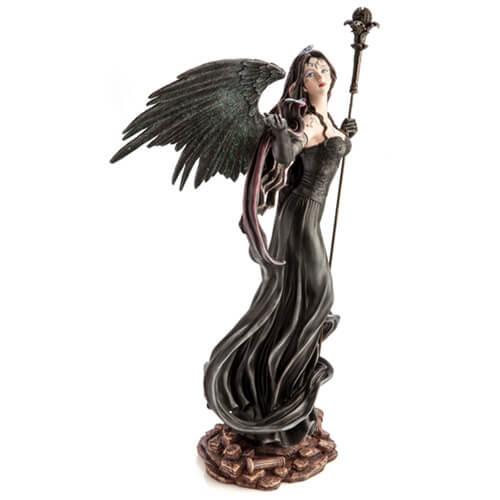 Large Dark Angel in Black Gown with Staff Figurine