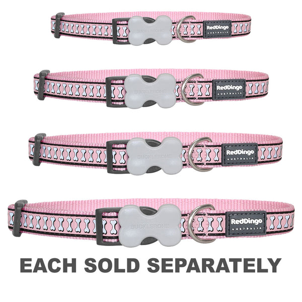 Dog Collar with Reflective Bones Design (Pink)