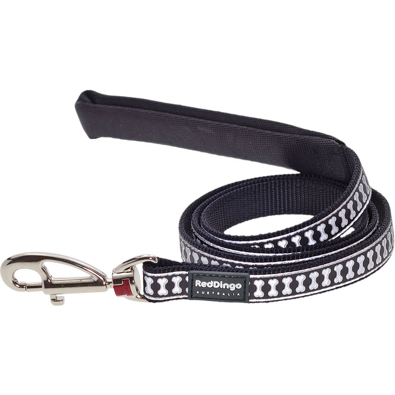 Reflective Bones Dog Lead (svart)