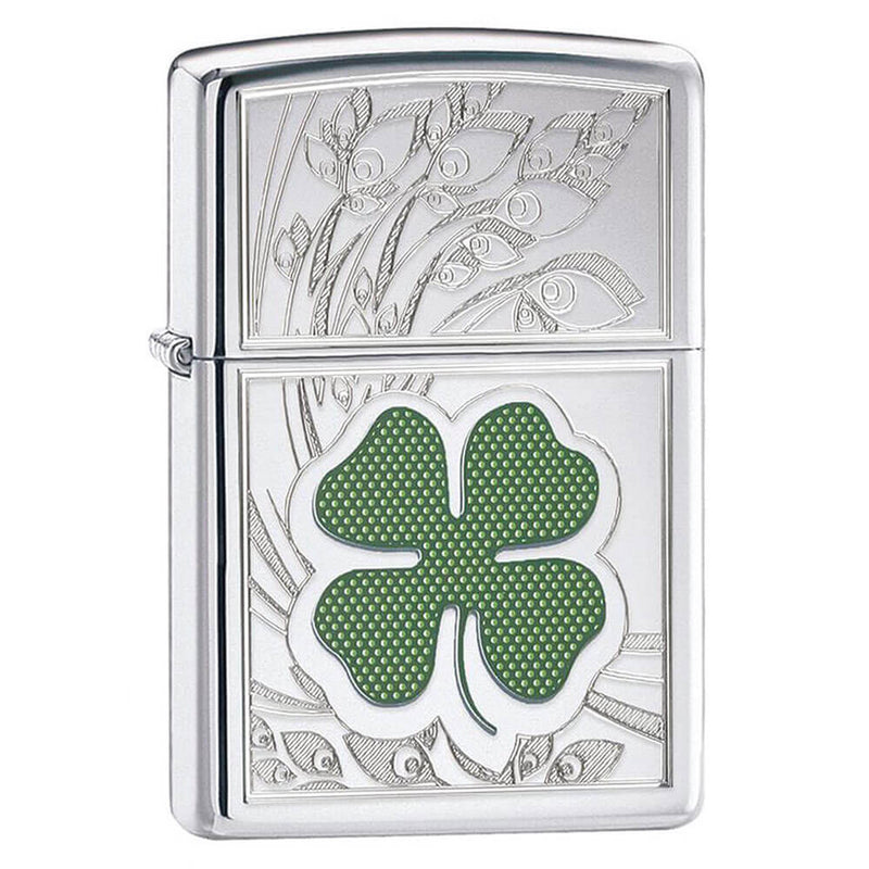 Zippo Lucky Four Leaf Clover High Polish Chrome Lighter