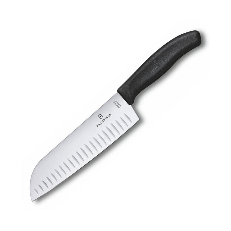 Faloidut leveät terän Santoku -veitsi 17 cm (musta)