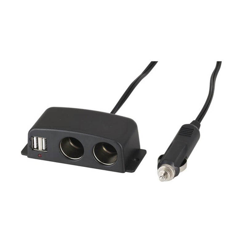 2-Way Splitter Cigarette Adaptor with USB Ports (12V)