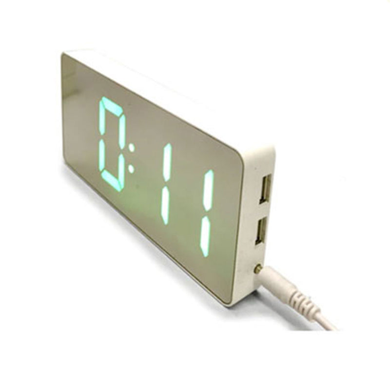 Mirrored Face LED Alarm Clock with Two USB Ports