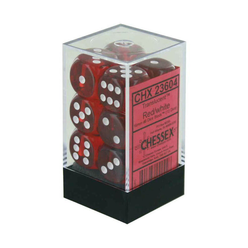 D6 DICE genomskinlig 16mm (12 tärningar)