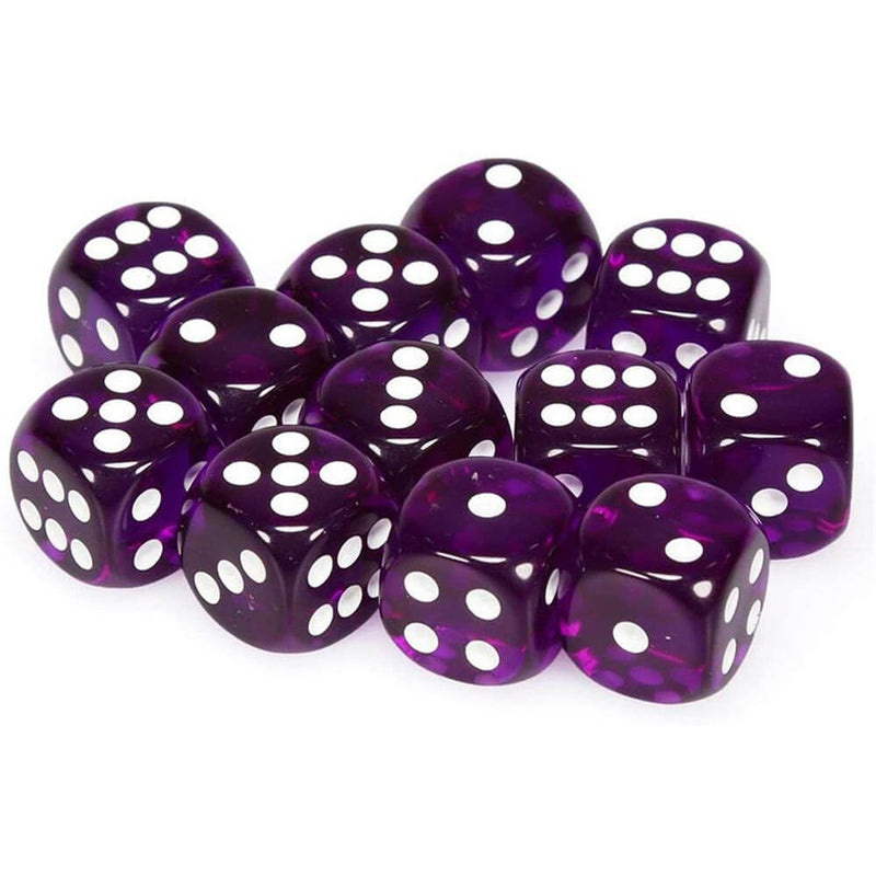 D6 DICE genomskinlig 16mm (12 tärningar)