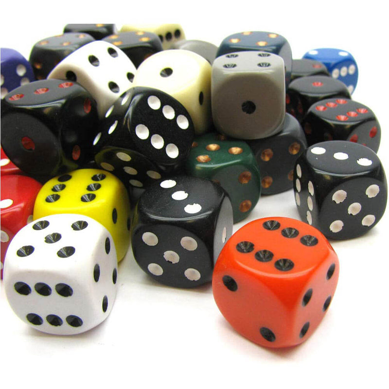 D6 DICE BORDED LOOSE 16mm (50 DICE)