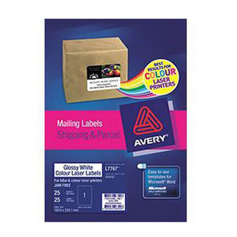 Avery -kiiltävän etiketti Laser White (25PK)