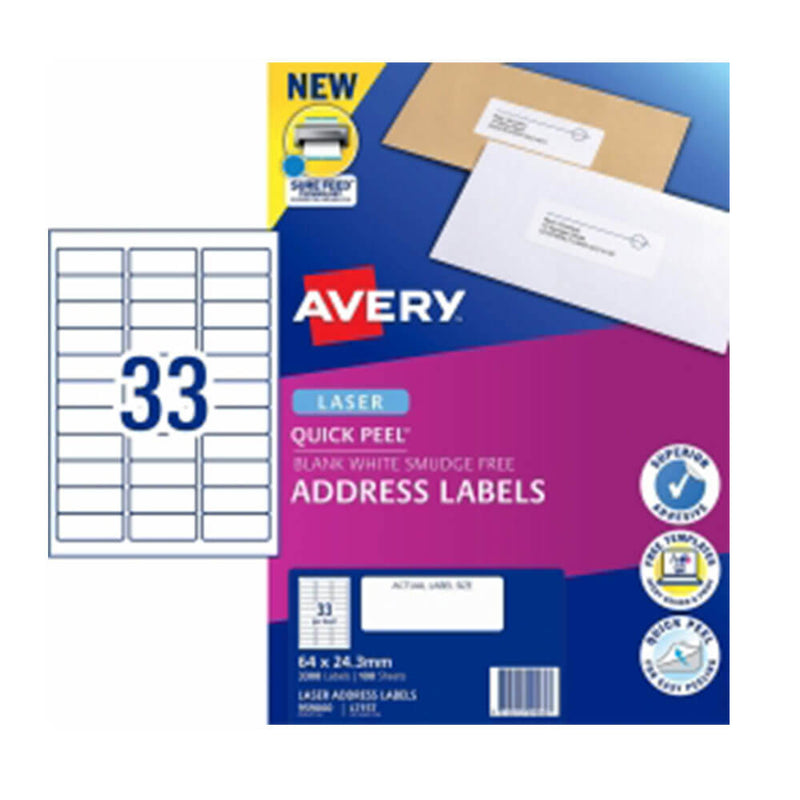 Avery Laser -osoitteen etiketti White (100PK)