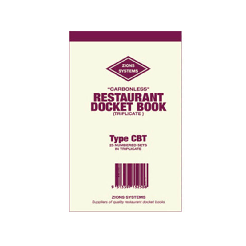 ZIONS COBARLESS TRIEBLATE Restaurang Docket Book