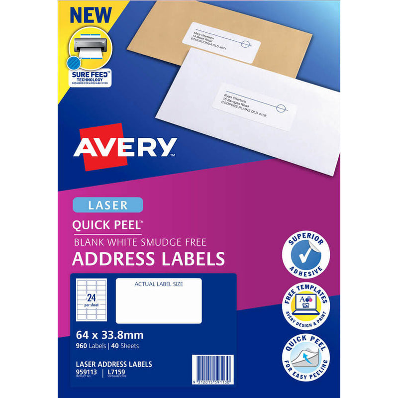 Avery Laser Quick Peel Adressetiketter