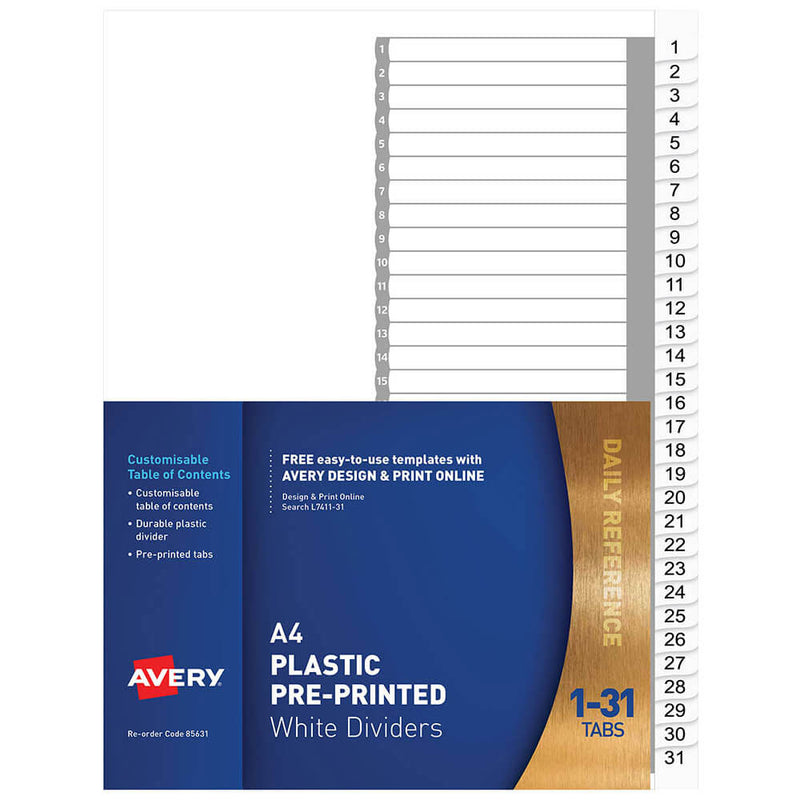 Avery Plastic Pre-Printed Divider A4 (White)
