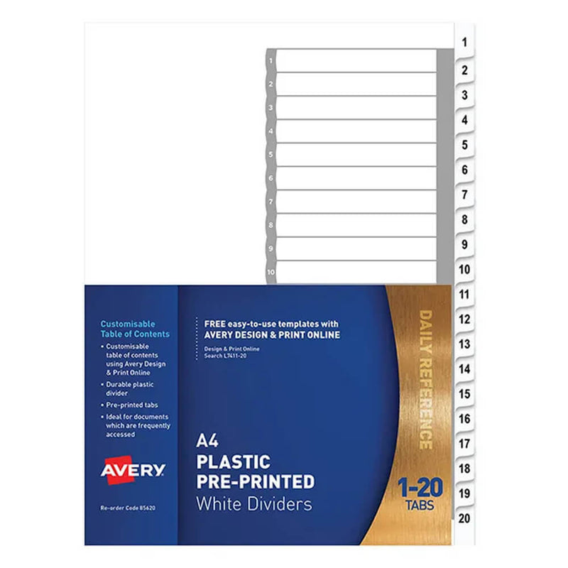 Avery Plastic Pre-Printed Divider A4 (White)
