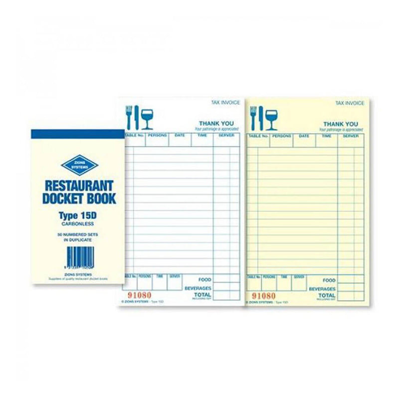 Zions Carbonless Duplicate Restaurant Acket Book