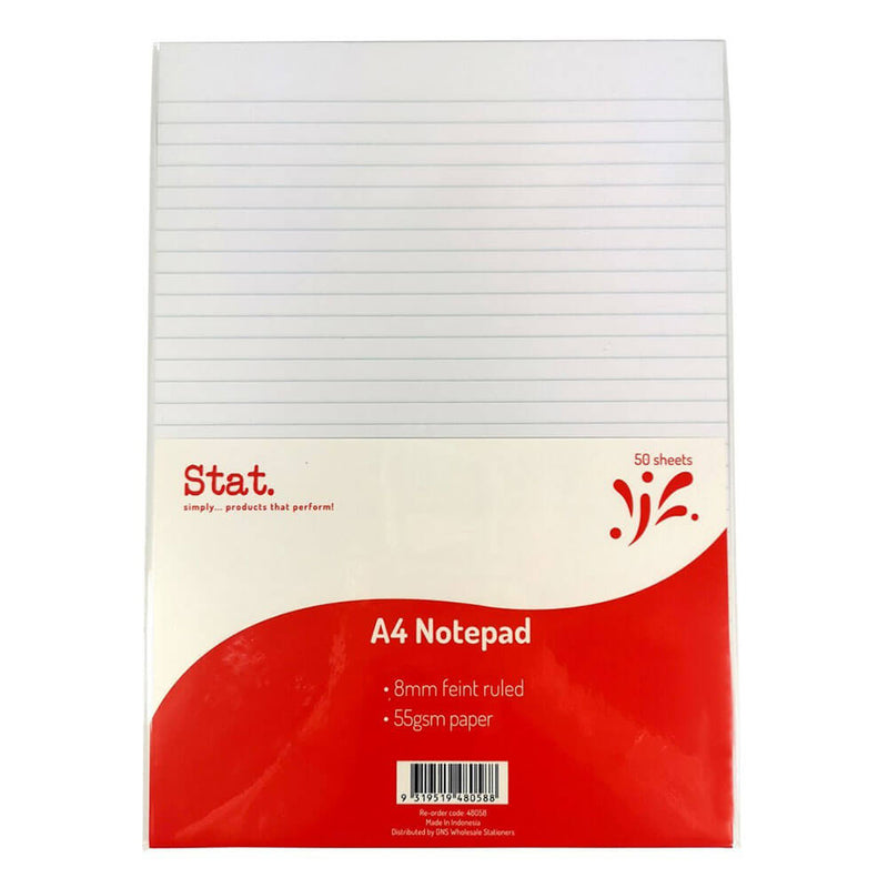 Stat Notepad 8mm styrde 50 ark A4 (vit)