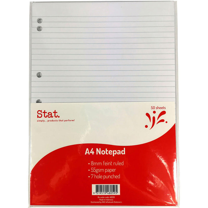 Stat Notepad 8 mm hallitsi 50 arkkia A4 (valkoinen)