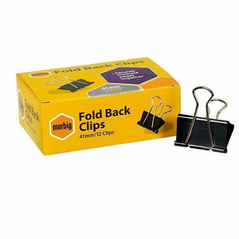 Marbig Fold Back Clips 12/Box (svart)